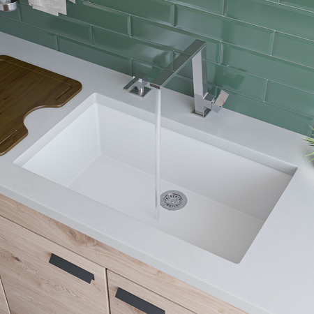 ALFI BRAND White 30" Undermount Sgl Bowl Granite Composite Kitchen Sink AB3020UM-W